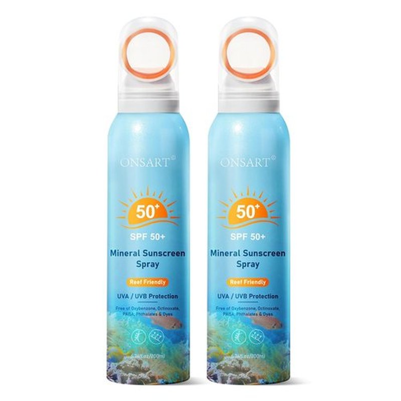 Reef Safe Mineral Sunscreen Spray SPF 50+ | Lightweight, Non-Greasy, Travel Size | 6.76 oz (2 Pack)