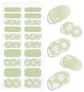 JMEOWIO Gel Nail Stickers White Flower Light Green Semi Cured Gel Nail Strips Wraps UV/LED Nails Art Design Decoration Accessories