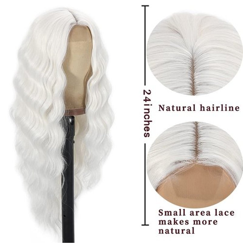 Daiaces Long Curly White Lace Front Wigs for Women Middle Part Wavy Wig Natural Looking Hair Replacement Wig for Daily Party Use Cosplay Costume Halloween