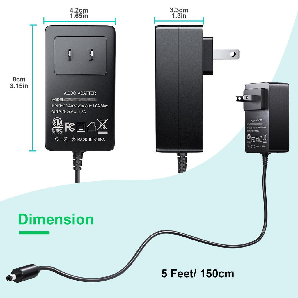 SoulBay 24V 1.5A Power Adapter AC 100-240V to DC 24 Volt 1500mA Switching Power Supply Charger with 6pcs Adapters for Massage Gun LED Strip Light CCTV Camera Diffuser Humidifier Soundbar Printer