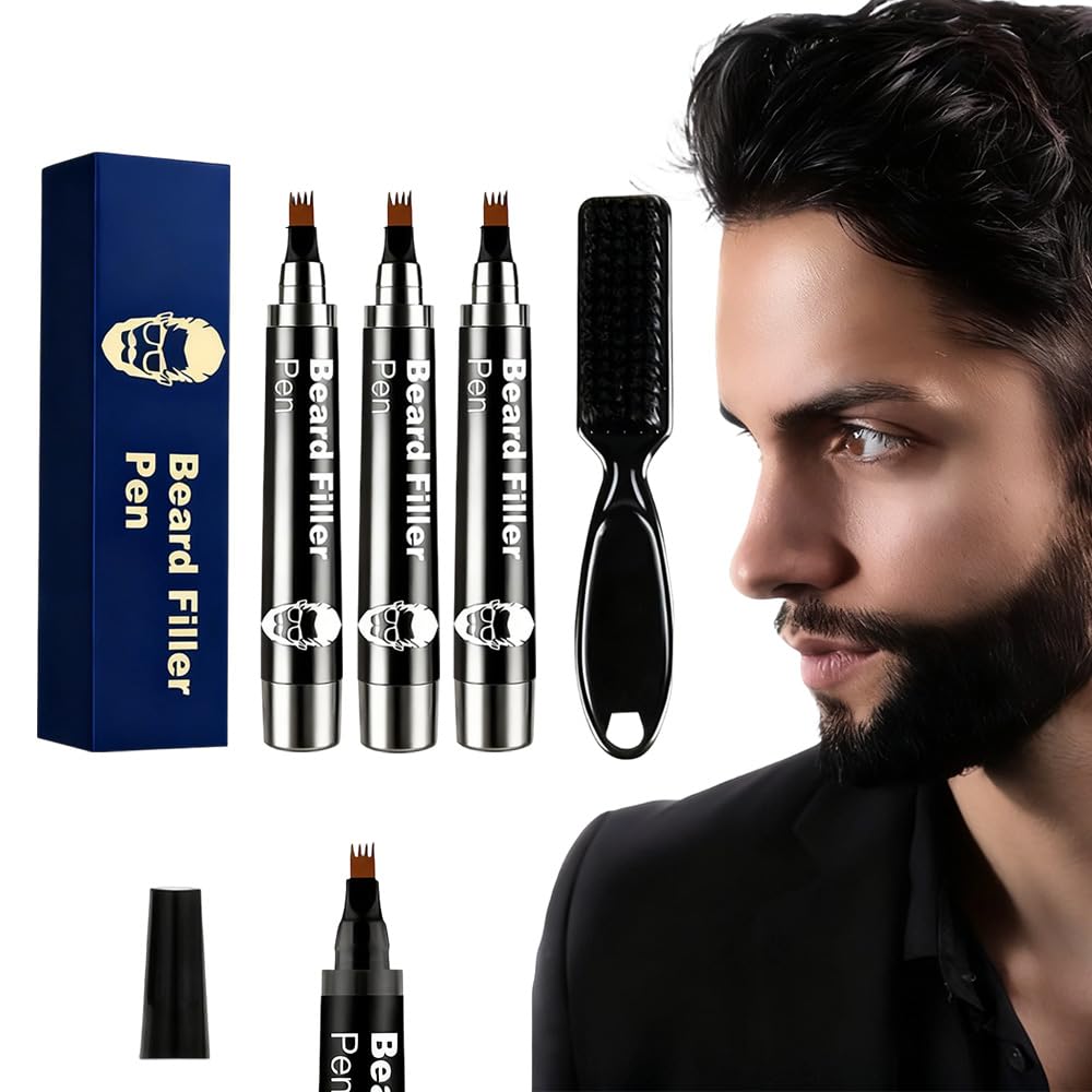 Beard Pen Filler for Men, Waterproof Beard Pencil for Patchy Beard, Natural Looking Beard Marker for Filling Beard and Hairline, Long Lasting Grooming Tool (1, brown)