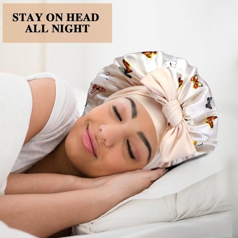 2+3 Large Satin Bonnets with Scrunchies for Women, Hair Bonnet Sleeping Tie Bonnet for Braids Curly Hair, H