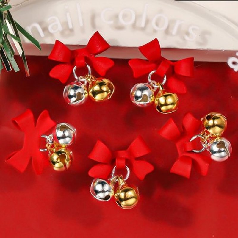 30 Pcs Christmas Nail Charms Bell Charms for Nail Design Gold Pink Silver Red 3D Xmas DIY Nails Art Decoration for Women Girls Bulk Nails Supply Accessories