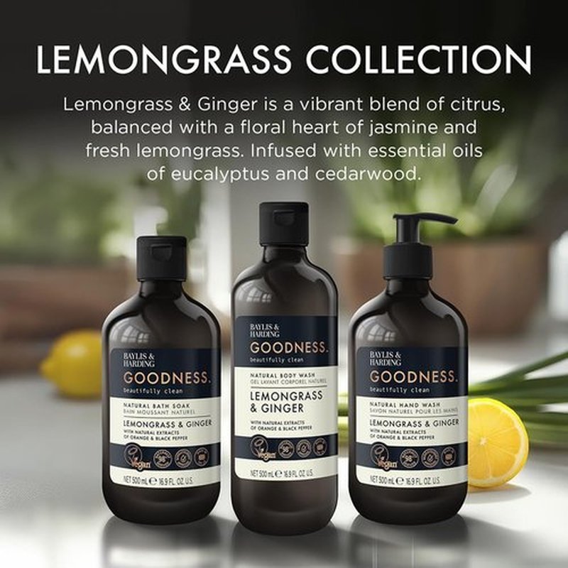 Baylis & Harding Goodness Bubble Bath - Lemongrass & Ginger | Vegan-Friendly, Biodegradable, 16.9 fl. oz (Pack of 3)