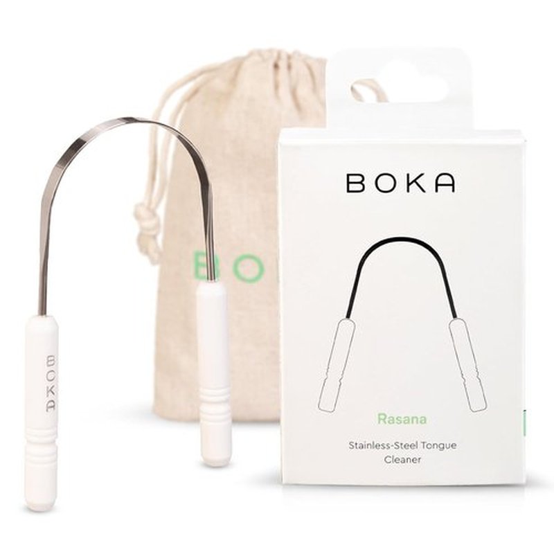 Boka Tongue Scraper - Stainless Steel Tongue Cleaner with Travel Case & Linen Pouch for Fresh Breath