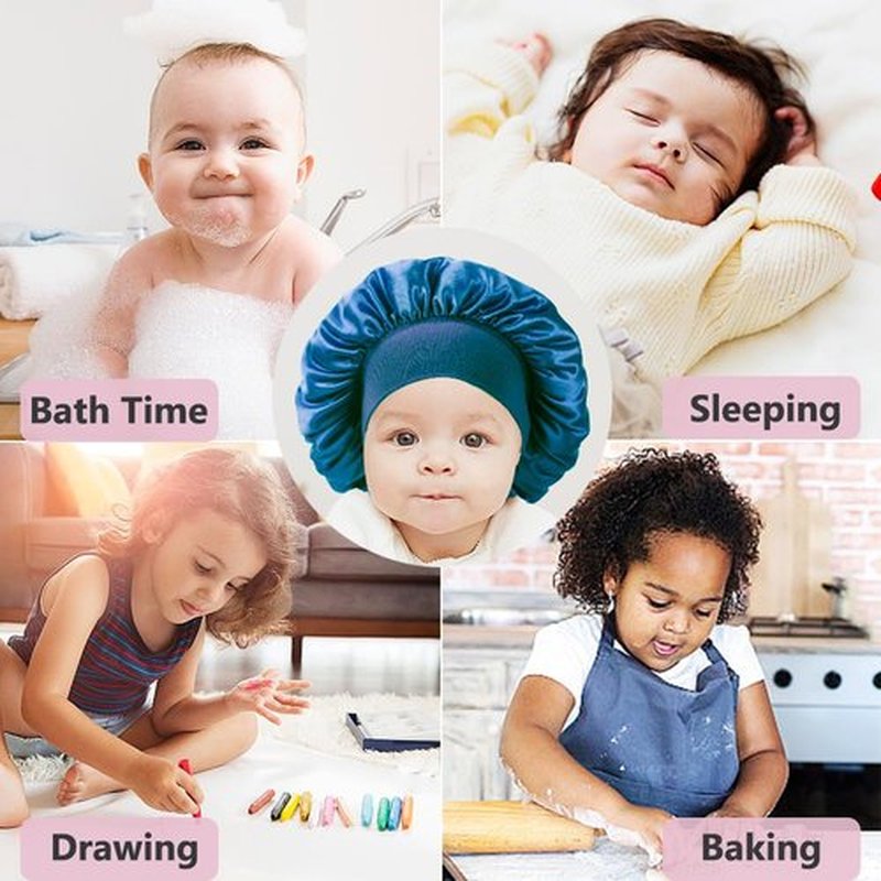 3 Pcs Baby Bonnets Infant Hair Sleep Cap for Sleeping for Girls,Boys (Pink+Purple+Teal)