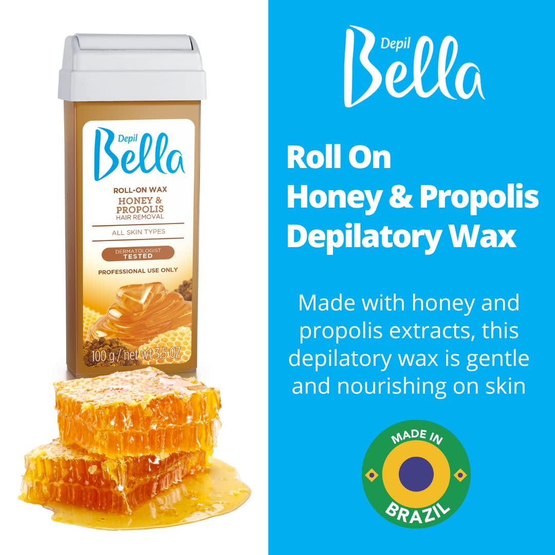 Depil Bella Roll On Wax Honey and Propolis Depilatory | Body Waxing, Hair Removal Wax-Cartridge | For Men and Women | Home Self Waxing | Sensitive Skin | Painless (10 PACK + COMBO)