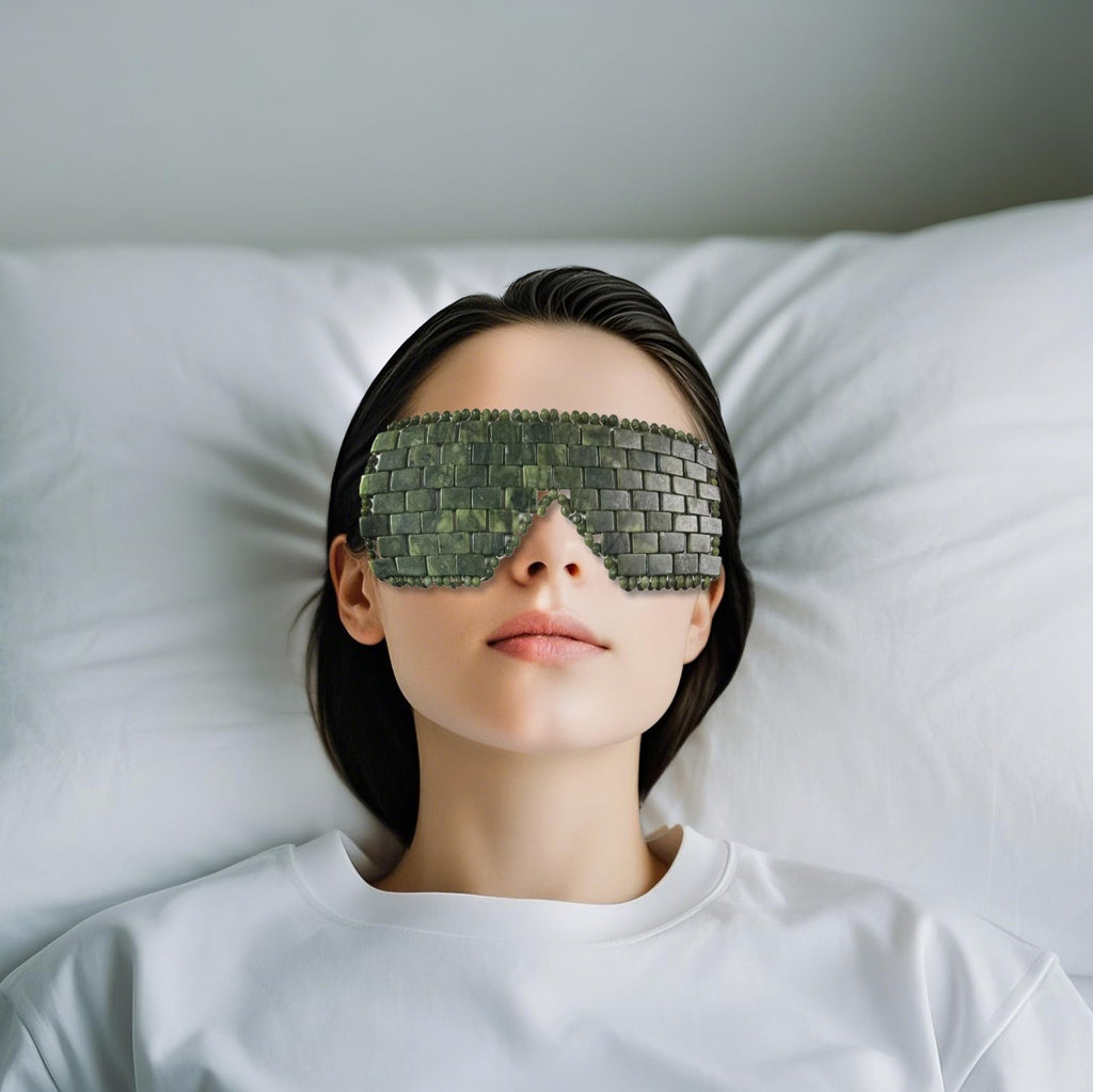 Jade Eye Mask, Facial Eyes Sleeping Mask Relief Eye Cover, Facial Cooling Mask with 100% Real Jade for Hot & Cold Therapy (Dark Green)