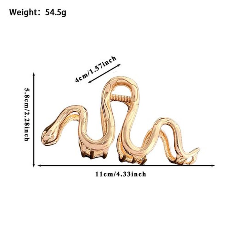 Large Snake Metal Hair Claw Clips - 4.3 Inch Non-Slip Threaded Gold Barrettes for Thick, Shiny Hair - Strong Crab Claws for Women and Girls with Thick Hair