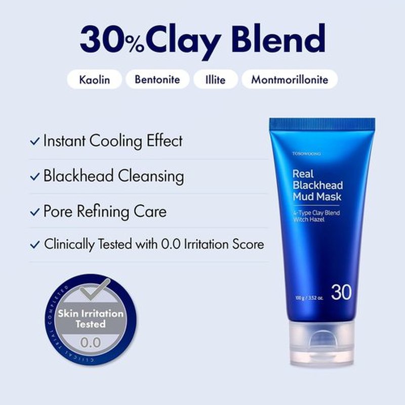 TOSOWOONG Blackhead Mud Mask - Pore-Purifying Korean Clay for Deep Cleaning & Oil Control | 100 g / 3.52 oz.