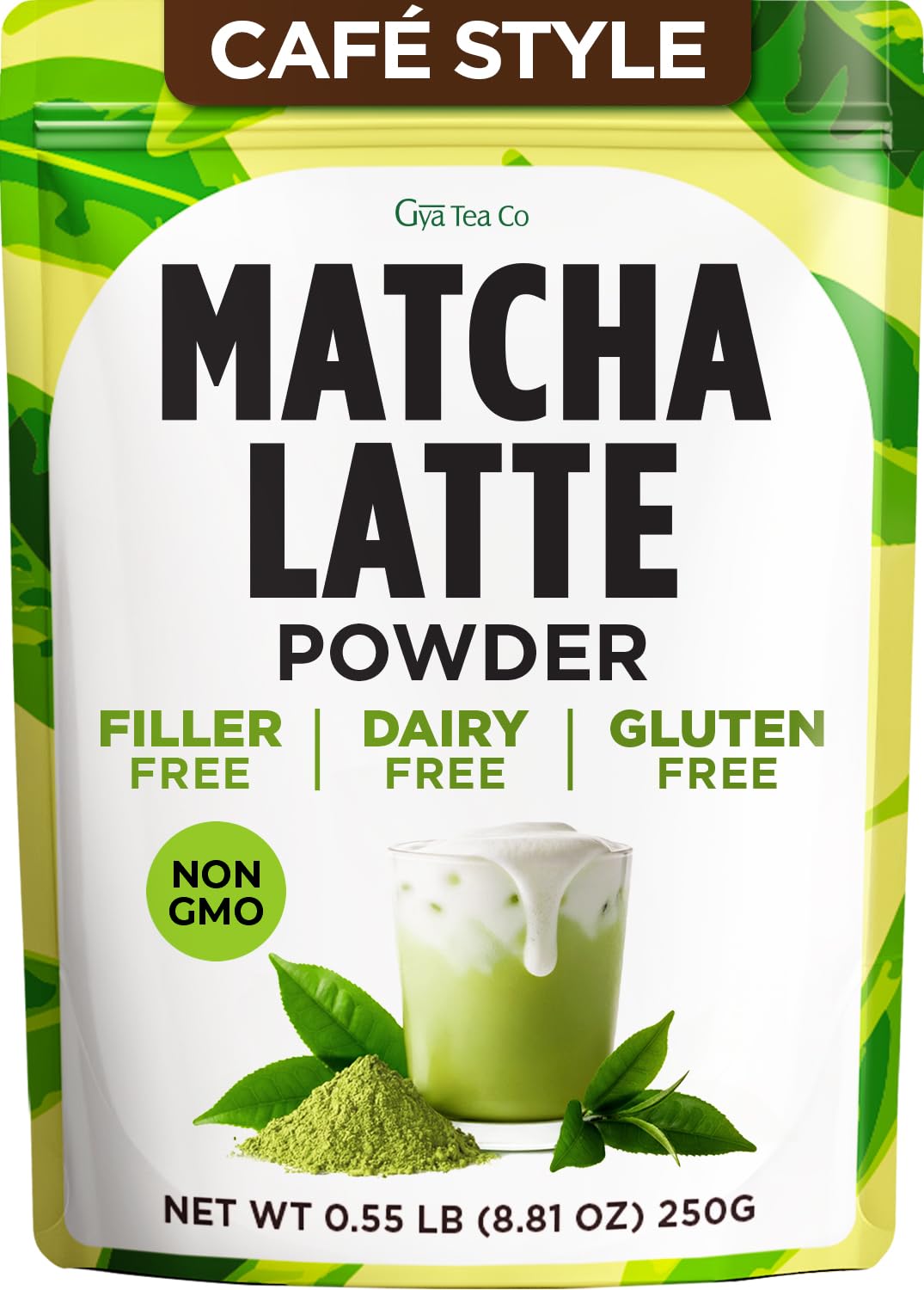 Gya Tea Co Café-Style Matcha Latte Powder 0.55 lb 8.81 oz, 25 Servings - Naturally Sweetened Green Tea Powder Blend for Lattes, Smoothies & Baking - Non-GMO, Filler, Additive