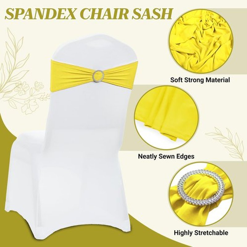 MDS Spandex Chair Sashes - Universal Fit Stretch Bands with Slider Bow for Wedding Decor | Yellow - Pack of 150