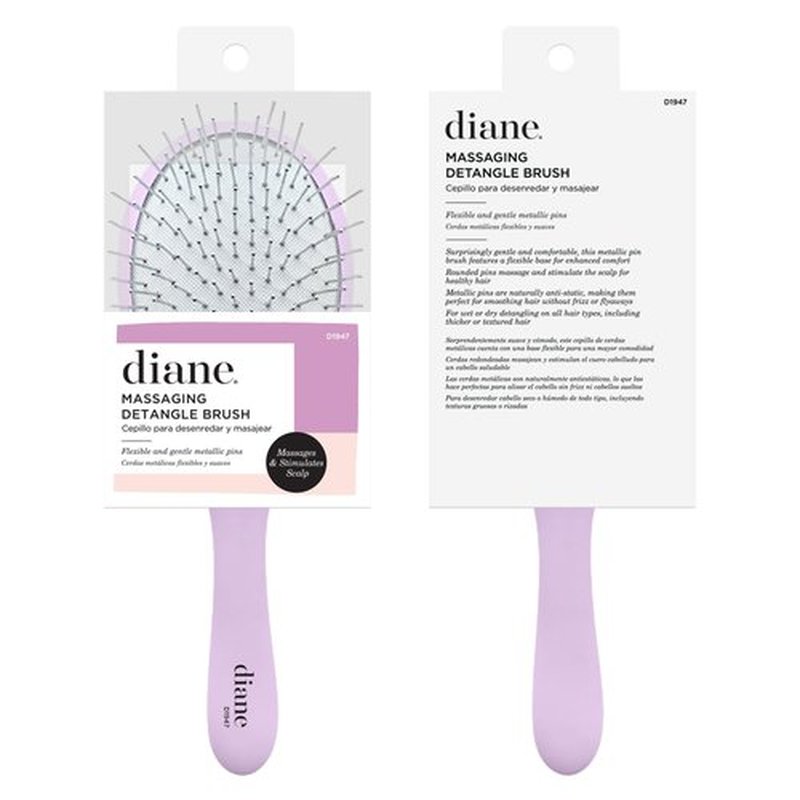 Diane Metallic Pin Detangler Hair Brush – Anti-Static Metallic Pin Hair Brush for Wet or Dry Hair, Gently Massages Scalp & Smooths Frizz, Flexible Cushion Brush for Fine, Thick, or Textured Hair