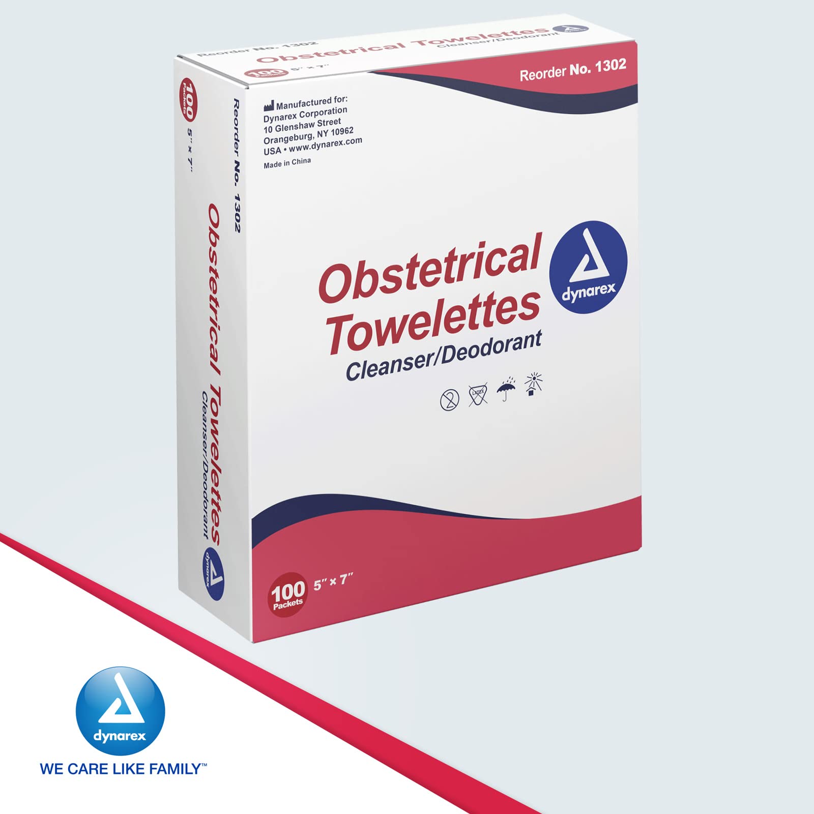 Dynarex 5 x 7" Obstetrical Towelettes - Benzalkonium Chloride Wipes with 5% Alcohol - Pre-Moistened, Scented & Individually Wrapped Sanitizing Wipes - 1 Box of 100 Wipes