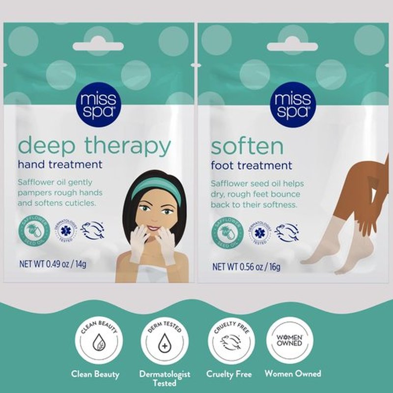 MISS SPA Moisturizing Hand Foot Treatment Set for Women, Nourishing Deep Therapy Softening Gloves and Foot Masks, Moisturizing Hand Masks Gloves for Dry Skin Soften Cuticles, Skin Care Set, 4-Pack