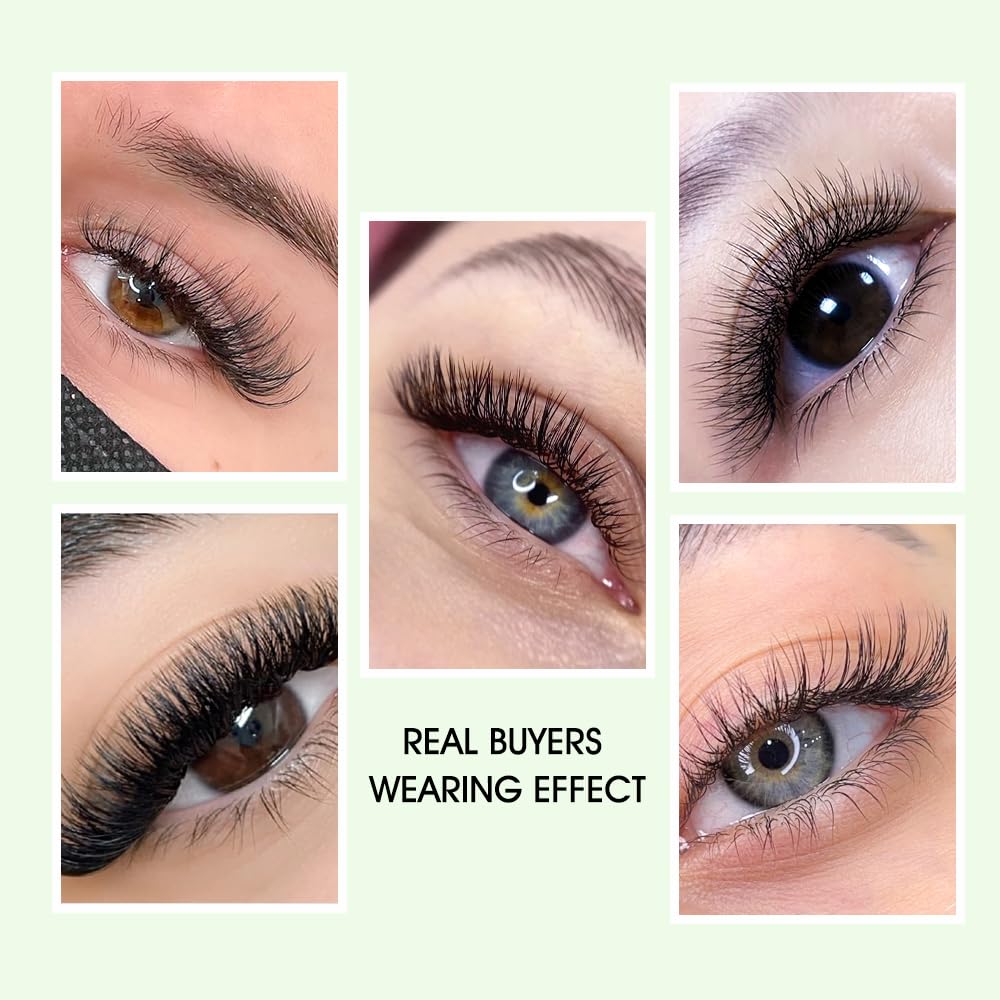 NATUHANA Eyelash Extensions 0.07 D Curl 8-14mm W Shaped Clover Classic Easy Fan Permanent Volume Lash Extensions Automatic Blooming Flower Lash,Professional Supplies for Lash Techs(6D,0.07-D,8-14 Mix)
