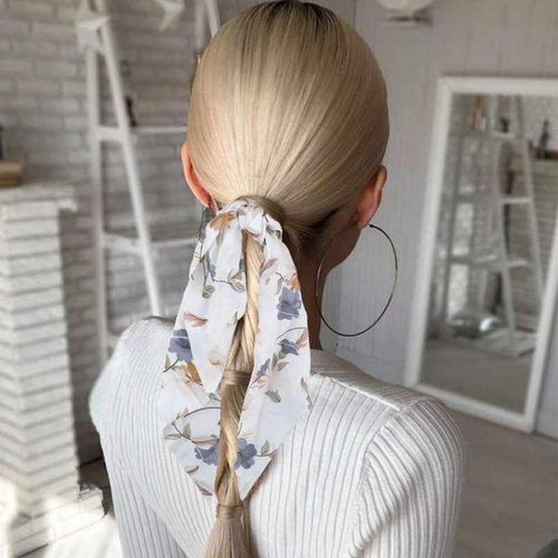FQYN 4PCS Hair Scrunchies for Women Hair Scarf Scrunchies with Long Tails Knotted Bow Hair Ties Hair Ribbon White Elastic Hair Ties Hair Bands Ponytail Holders Hair Accessories for Women and Girls