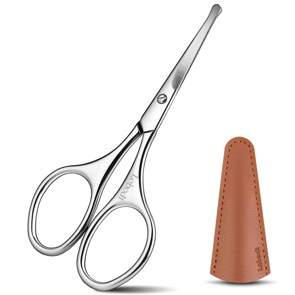 Lobodt 4.1inch round-headed stainless steel small scissors, suitable for trimming facial hair, nose hair, eyebrows, eyelashes, beards, personal care and salon beauty salons (silver)
