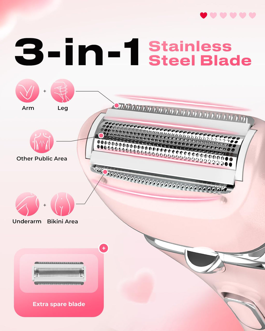 PRITECH Electric Razor for Women Wet/Dry Electric Shaver for Women Pink