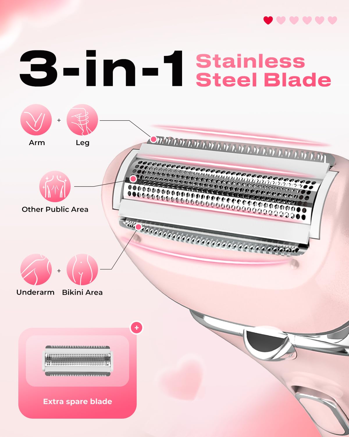 PRITECH Electric Razor for Women Wet/Dry Electric Shaver for Women Pink