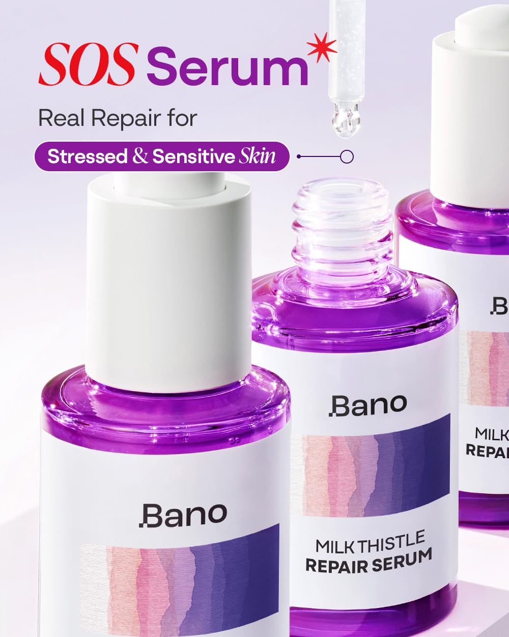 Bano Milk Thistle Repair Serum for Sensitive & Redness-Prone Skin - Calming & Barrier Repair | Hydrating, Fast-Absorbing | Korean Skincare, Fragrance Free | 1.01 fl oz