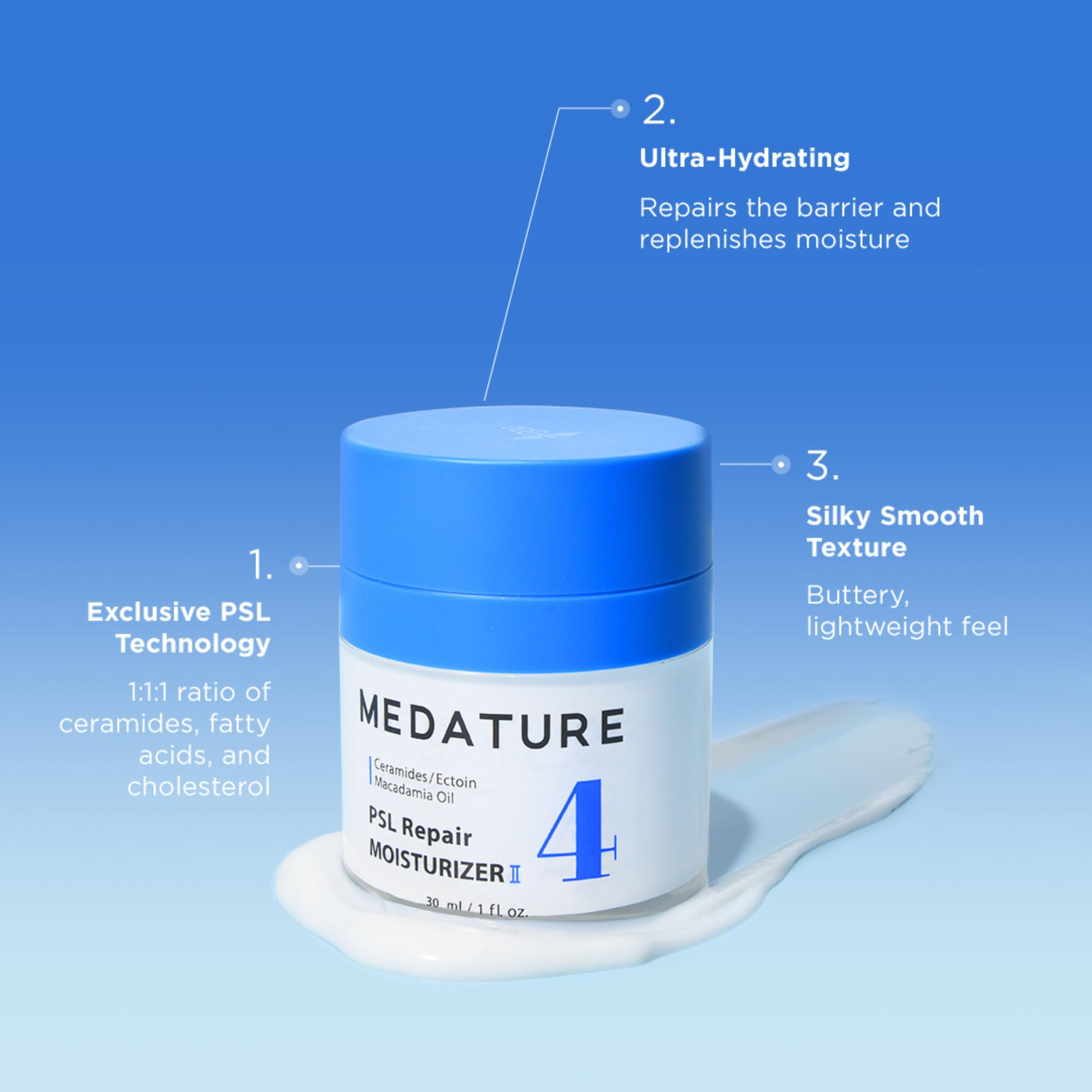 Medature PSL Repair Moisturizer II-Daily Moisturizer Face Cream with Ceramides for Dry & Sensitive Skin, Hydrates, Strengthens Skin Barrier, Calms Redness and Irritation, Anti-aging