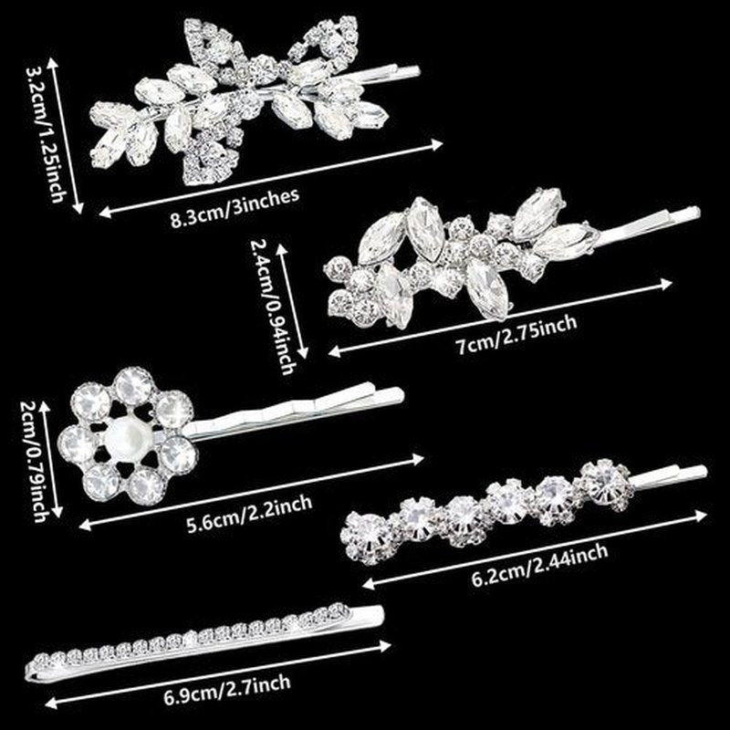 BOYIVI 6 Pieces Delicate Rhinestone Hair Clip, Leaf Wedding Hairpin Bride Crystal Hair Clips, Elegant Bridal Hairpins, Hair Accessories for Women Girls (Elegant Type)