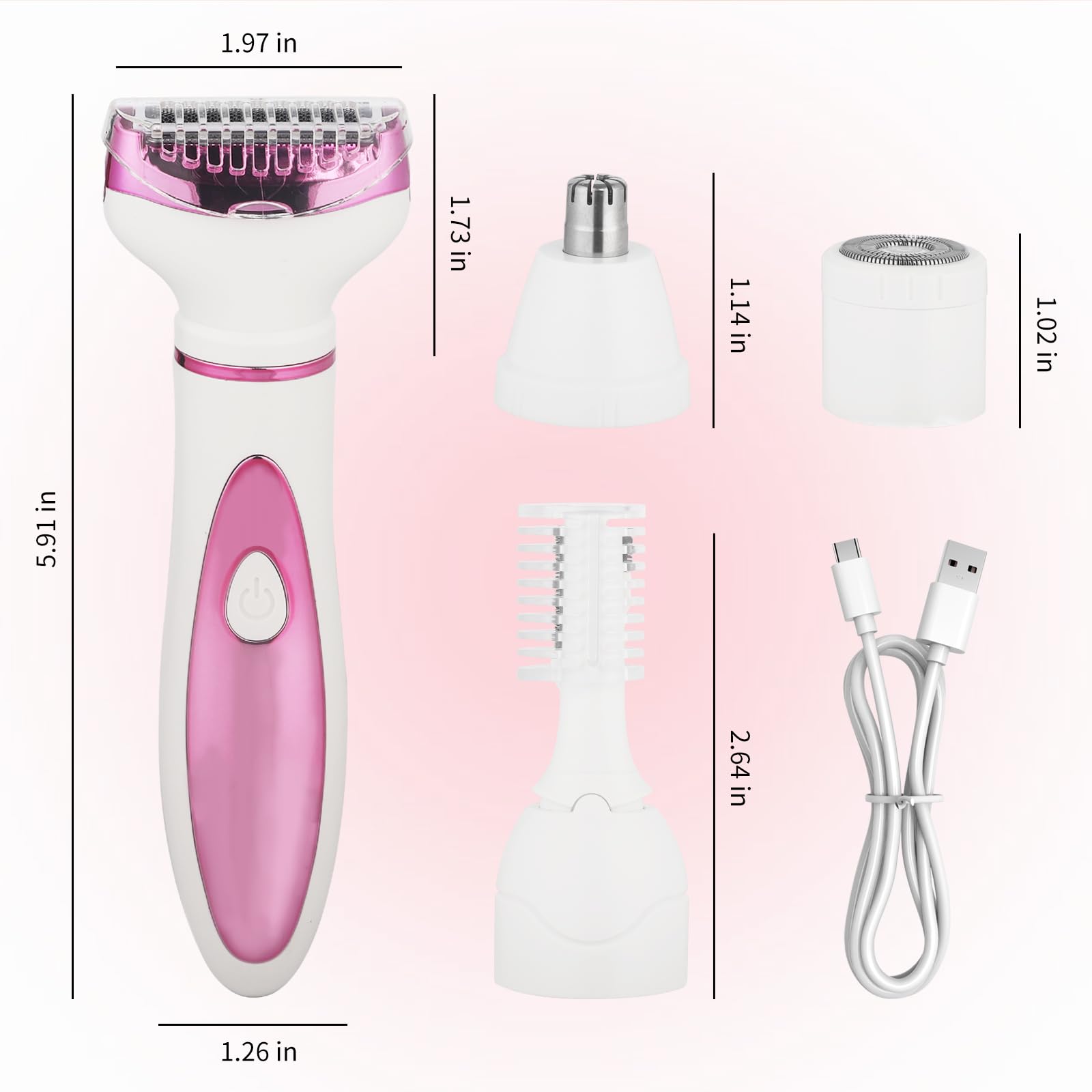 Beanify Electric Razor for Women Men with LED Display,4 in 1 Ladies Wet & Dry Body Razors and Facial Hair Remover, Rechargeable Hair Removal Kit for Nose Face Body Leg Bikini Arm Hair (Brown)