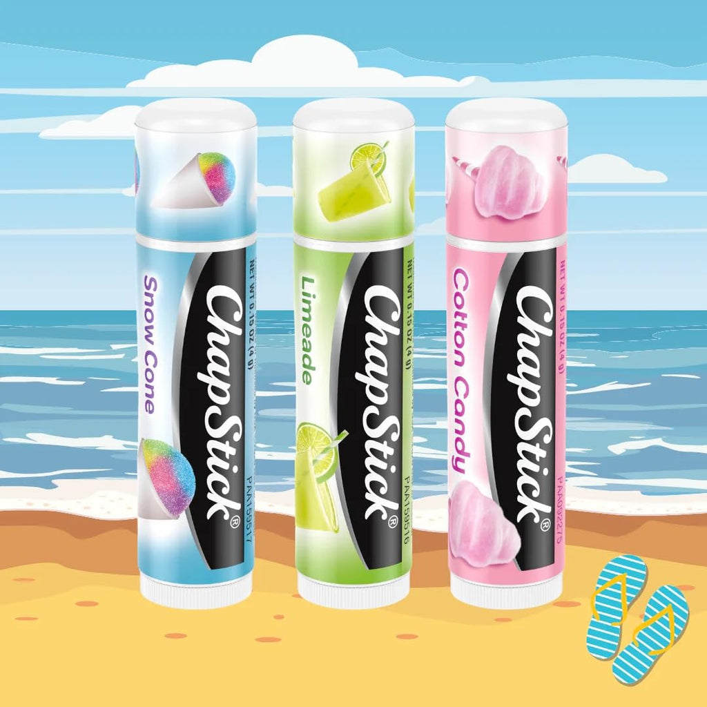 ChapStick Lip Balm, Vacation Getaway Collection (Snow Cone, Limeade, and Cotton Candy) + 2 Cotton Candy, 0.15 Oz Ea (5 Piece Set), Hydrating, Replenishing, Soothing, Repairing