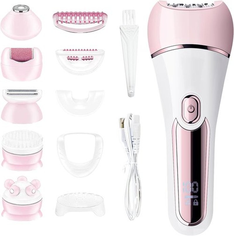Skiennix 6-in-1 Epilator for Women - Waterproof Hair Removal, Shaver & Facial Brush | Pink