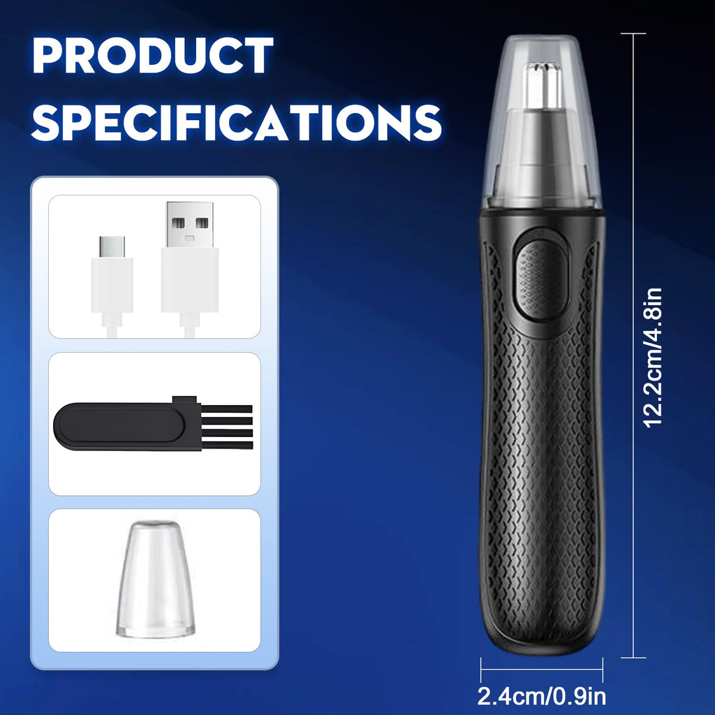 Electric Nose Hair Trimmer, 2026 New 360 Degrees Electric Nose Hair Clippers, Rechargeable Nose Hair Remover with Replacement Blade Heads for Men, Women (Black, with 2pcs Replacement Blade Head)