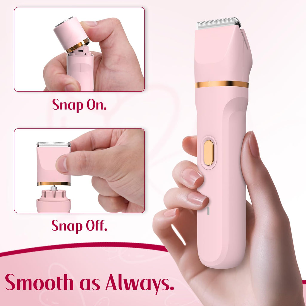 5-in-1 Bikini Trimmer for Women, Electric Razors Shaver IPX7 Waterproof, Cordless Body Hair Trimmer, Ceramic Blade, Facial & Pubic Hair Removal, Travel Portable (Pink)