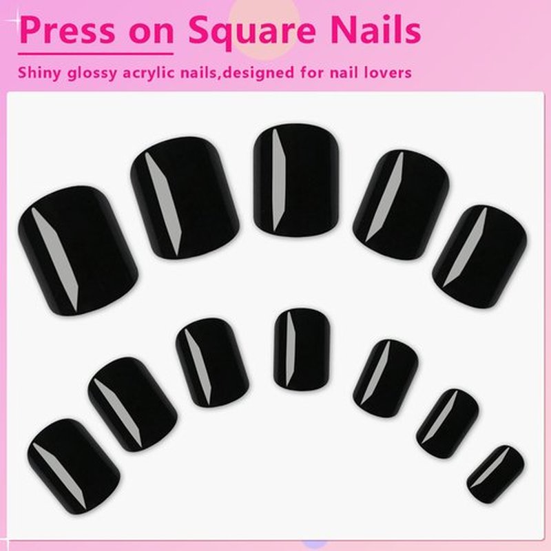 AddFavor Black Press on Nails Short Square Fake Nails, 240pc Short Nails Press ons 12 Sizes Squoval False Acrylic Nail Stick on Nails for Women
