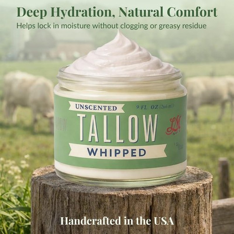 Lady May Tallow Whipped Tallow 9oz - All Natural Face Cream + Whole Body Moisturizer for Dry Skin - No Preservatives, Parabens or Seed Oils - 100% Pure, No Added Fragrance - USA Made (Unscented)