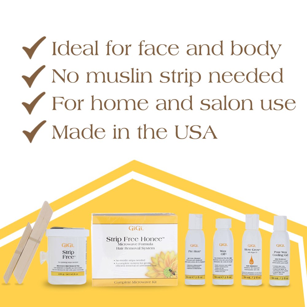 Gigi Strip-Free Honee Wax Kit for Hair Removal - Complete At-Home Waxing Kit for Face, Body, Bikini & Brazilian