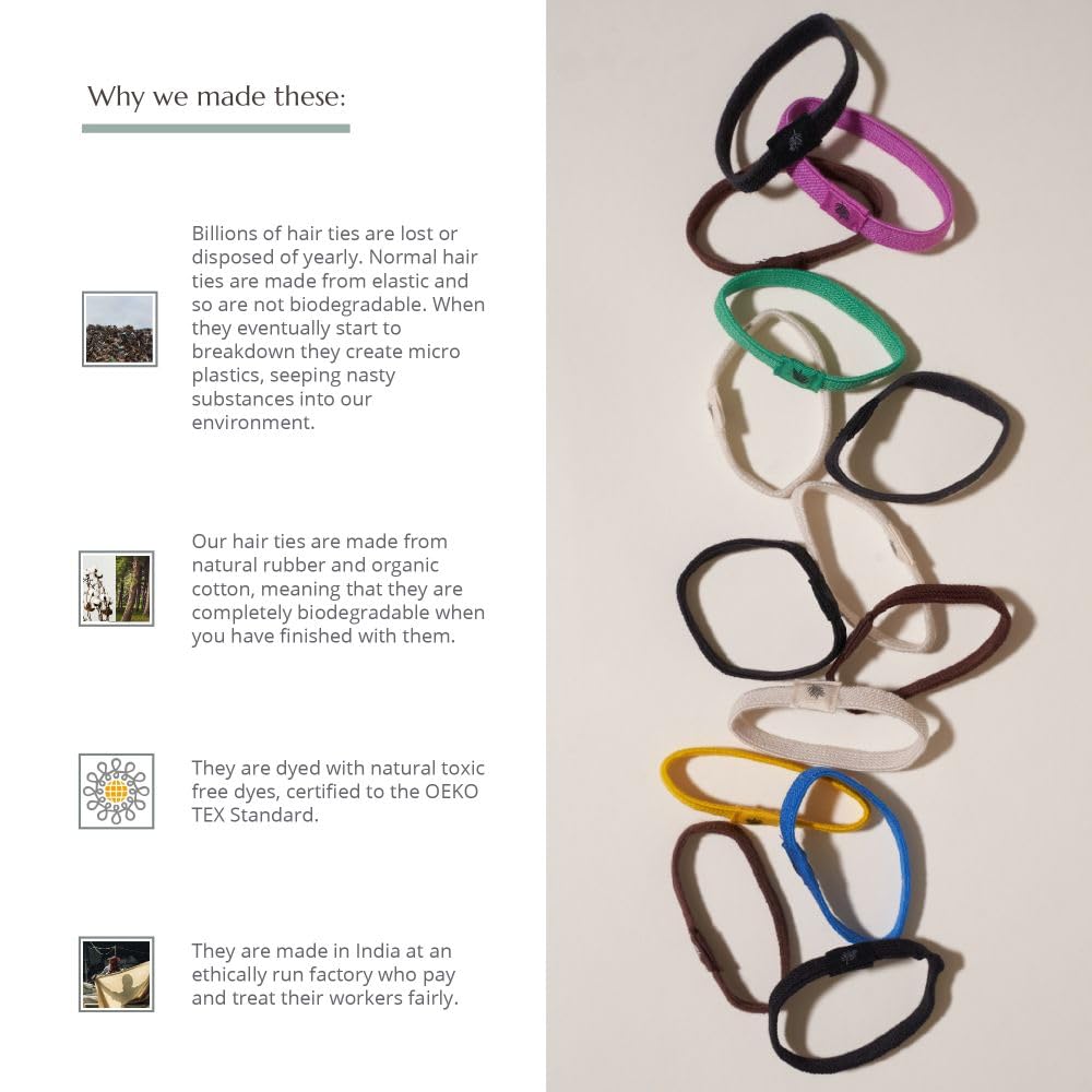 Wild & Stone | Pack of 6 Hair Bands | 100% Biodegradable and Plastic-Free Elastic Hair Ties | 100% Organic Cotton and Natural Plant-Based Rubber | No Crease Ponytail Holder (Blonde)