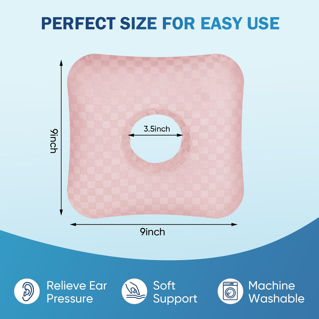AHTOHAA Ear Piercing Pillow with Comfort Hole for Side Sleepers,Relief from Ear Pain and Pressure After Piercing or Surgery,Soft Contour Sleeping Pillow (Pink)