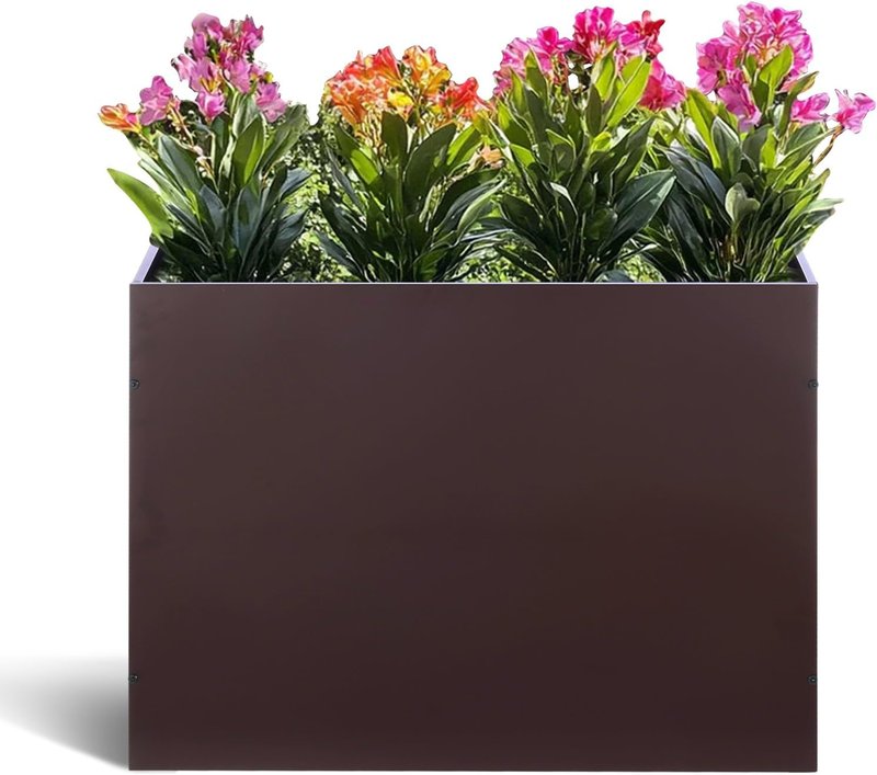 BAYN Metal Rectangular Planter Box - Modern Heavy-Duty Outdoor Planter with Drainage Holes | Brown, 32” x 12” x 24”