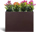 BAYN Metal Rectangular Planter Box - Modern Heavy-Duty Outdoor Planter with Drainage Holes | Brown, 32” x 12” x 24”