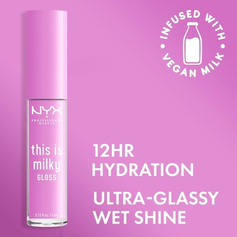 NYX Professional Makeup Milky Gloss - Vegan Lip Gloss for 12-Hour Hydration | Lilac Splash (Sheer Baby Purple)