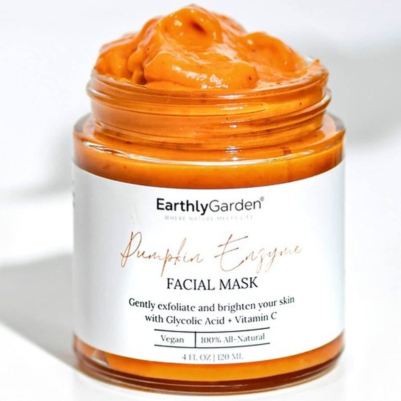 EarthlyGarden Pumpkin Enzyme Exfoliating Face Mask – Natural AHA Facial Treatment with Vitamin C & E – Brightens Dull Skin, Fades Dark Spots & Hydrates – Vegan Skincare for All Skin Types – 4 oz
