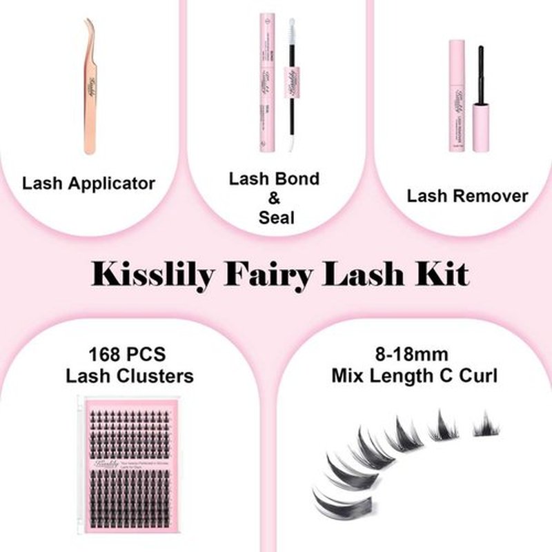 Fairy Lash Clusters Kit Manga DIY Individual Wispy Lashes Eyelash Extension Kit with Lash Bond Seal and Remover Anime Cosplay Lash Extensions Kit Fairy Kit-8-18MIX