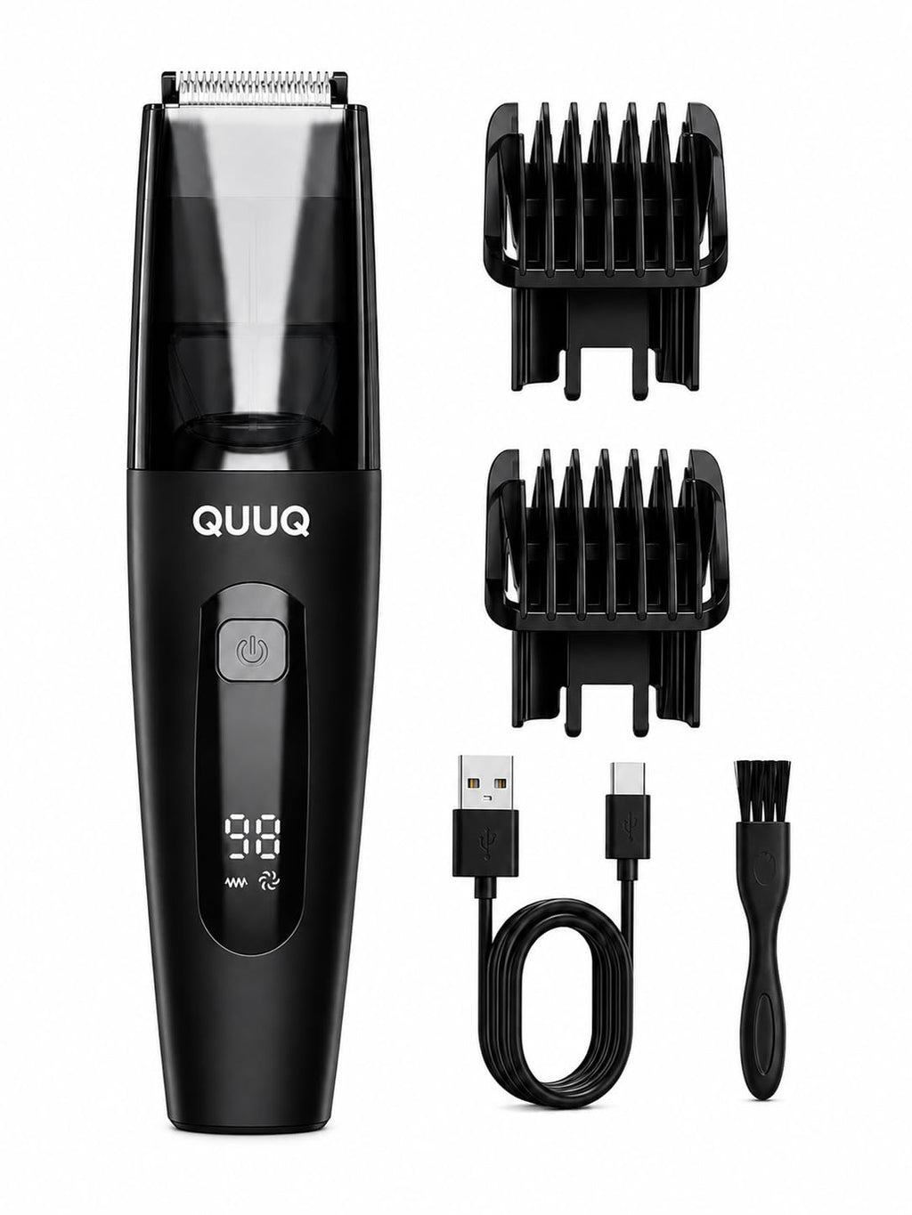QUUQ Vacuum Beard Trimmer for Men, Cordless Electric Grooming Kit with Self-Collecting Hair Clipper, Adjustable 1–20mm Comb, IPX6 Waterproof, USB Rechargeable Mustache Trimmer
