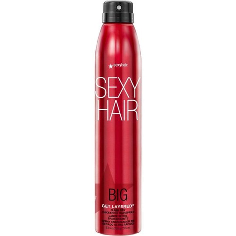 SexyHair Big Get Layered Flash Dry Thickening Hairspray - 8 Oz | Buildable Volume & Shine | Humidity Resistant for 72 Hours