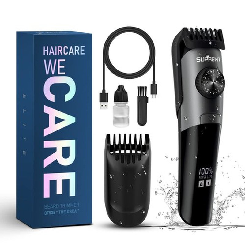 SUPRENT Beard Trimmer for Men - Waterproof IPX7 Mustache Trimmer with 39 Adjustable Lengths | Cordless USB-C Rechargeable