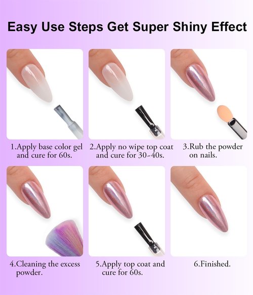 LEDSUUEI Chrome Nail Powder - Super Mirror Effect Metallic Holographic Aurora Iridescent Pearlescent Rose Gold White Pearl Chrome Nail Powder for Nails Salon DIY