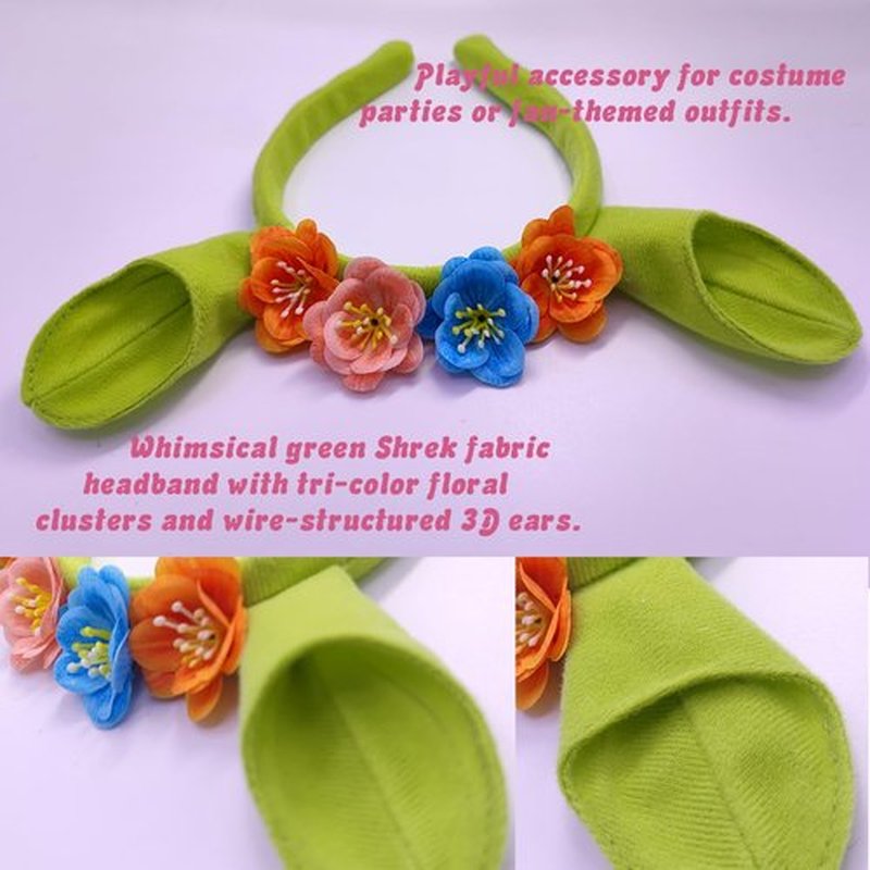 CHARMFORGE Green Ogre Ears Headband with Floral Crown – Funny Costume Accessory for Women Adults, Princess Cosplay, Halloween, Dress-Up Party