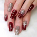 RikView Red Press on Nails Medium Fake Nails Glitter Nails Square Acrylic Nails Glossy Full Cover Nails 24 PCs/Set (Medium Red Glitter)