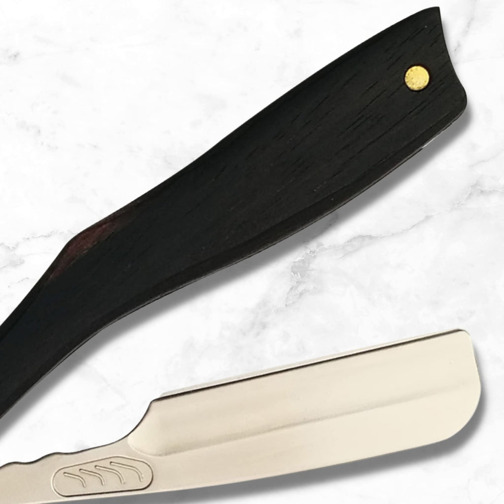 Straight Razor Shaving Solid Wood Handle and Saki Shears Blade (Ebony)