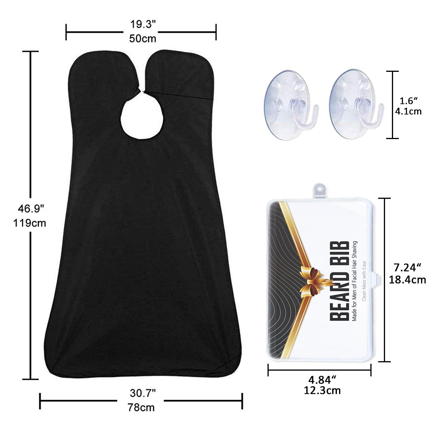 Beard Bib Apron, Beard Hair Catcher for Men Shaving & Trimming Non-Stick Waterproof Grooming Cloth with 3 Suction Cups & A Box Valentines Gifts for Men Him Boyfriend